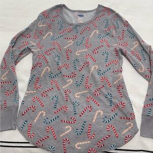 Old Navy, Gray, Candy Cane, Long Sleeve Tee, Size XL